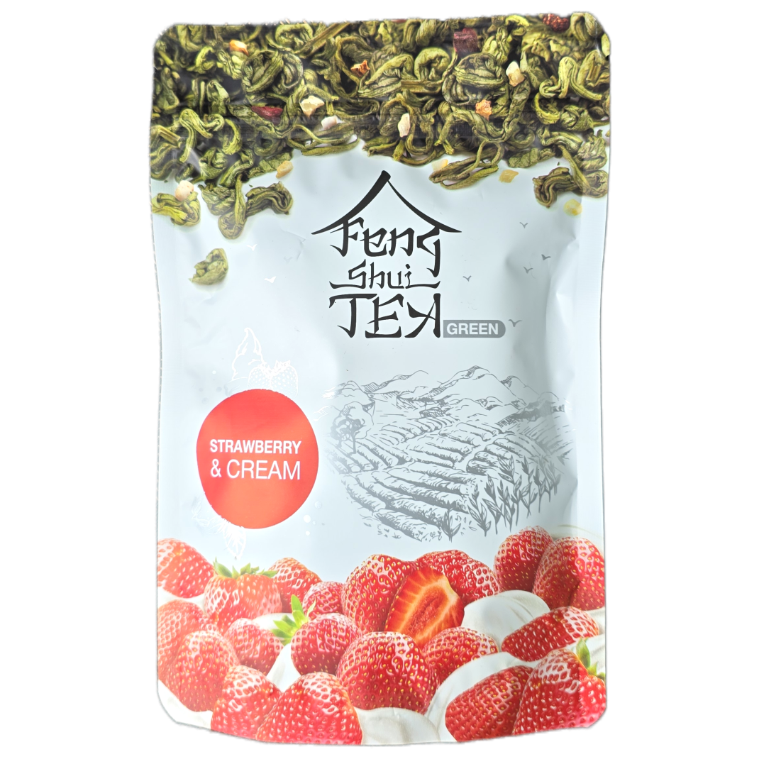 Чай зелений китайський Feng Shui Tea з полуницею та вершками 80г упаковка
