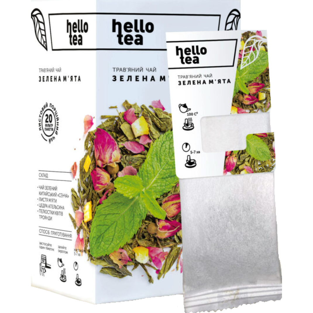Чай «hello tea” зелена мʼята пакетований